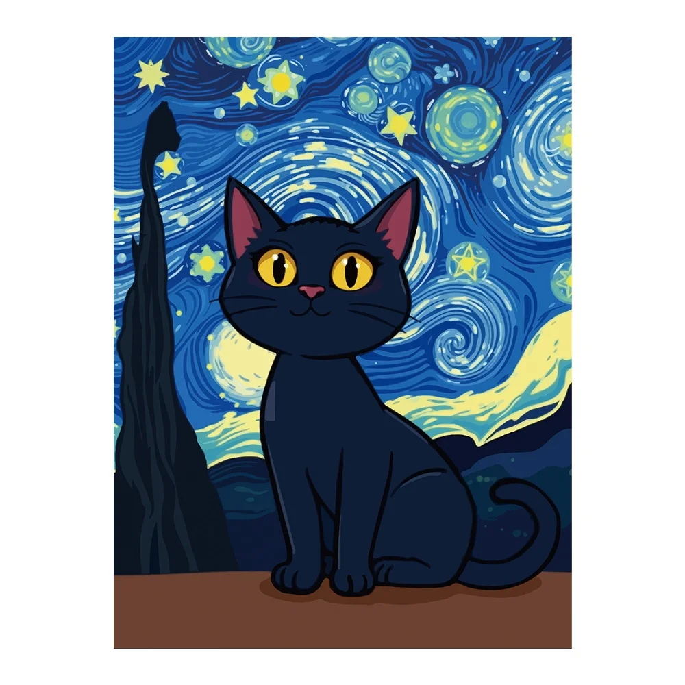 Cat Oil Painting Art Print Wall Art yet Painting Creative Cartoon Graffiti Canvas Suitable for Living Areas Offices Wall Decor