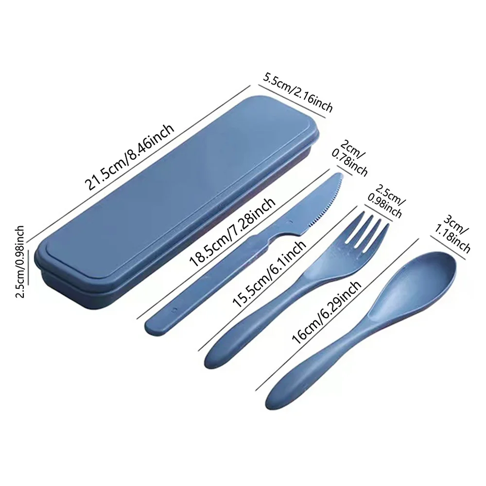 3Pcs Portable Reusable Tableware Set Durable Wheat Straw Dinnerware Set Camping Spoon Fork Knife Box Black Floral Letter Pattern
