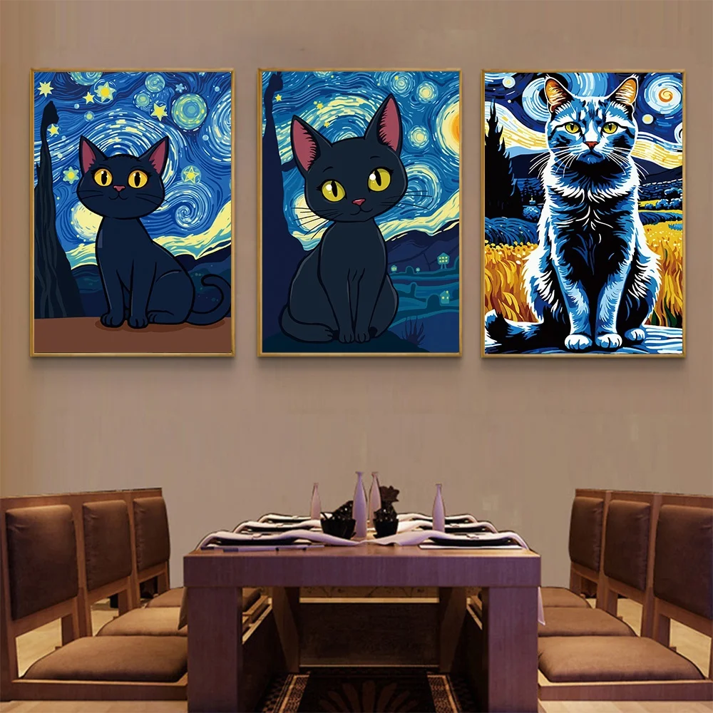 Cat Oil Painting Art Print Wall Art yet Painting Creative Cartoon Graffiti Canvas Suitable for Living Areas Offices Wall Decor