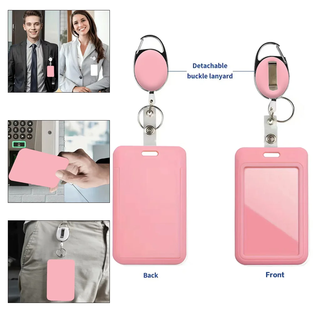 1pc Employee Work Id Card Holder Chest Badge Hard Shell Protective Cover with Expandable Hanging Rope Candy Letter Pattern