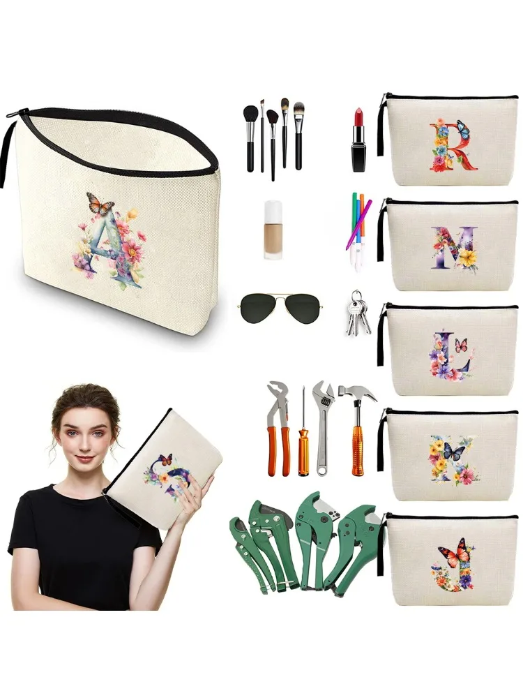 Makeup Pack Lipstick Zipper Storage Bag Makeup Supplies Storage Pouch Portable Travel Cosmetic Organizer Butterfly Letter Series