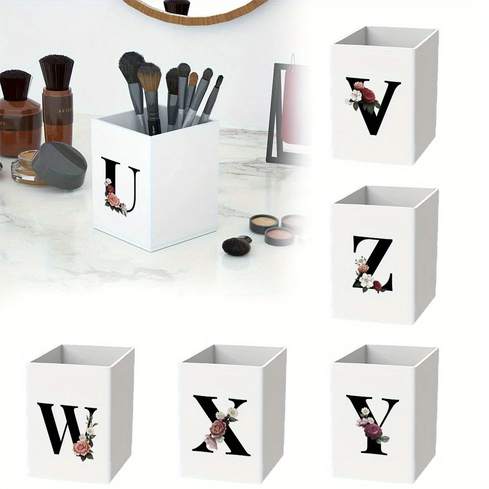 Multifunctional Acrylic Pencil Cylinder Practical Desktop Pen Holder Square Simple Student Pencil Holder Black Floral Pattern