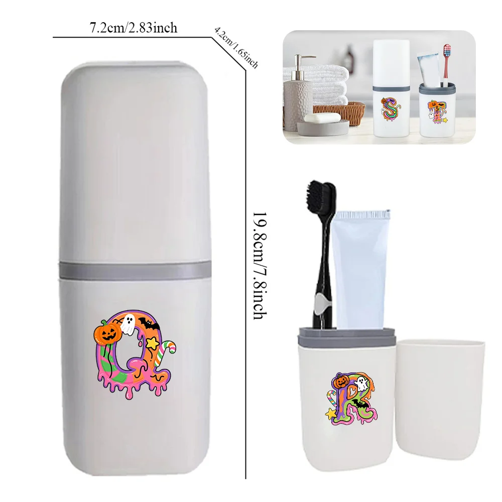 Portable and Detachable Mouthwash Cup Travel Toothbrush Storage Box Dust Proof Toiletries Storage Case Candy Letter Pattern
