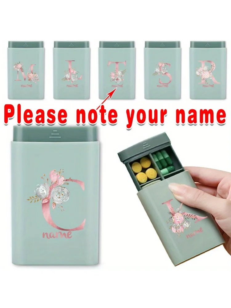 Customized Name Travel Pill Box Medicine Organizer Case Pill Protector Storage Dispenser Personalized Pink Floral Letter Design