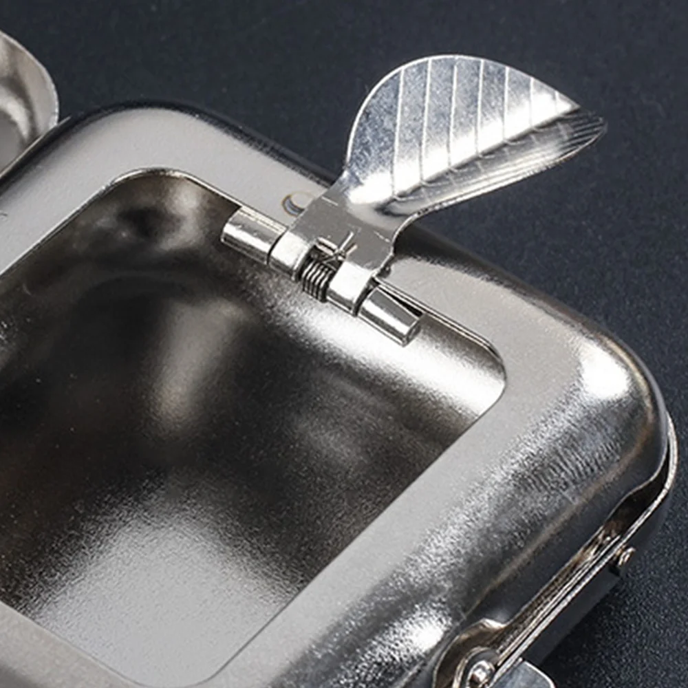 Portable Stainless Steel Square Ashtray Automatic Pop-Up Cigarette Butt Tray Innovative Car Ashtray Eyelets Letters Pattern