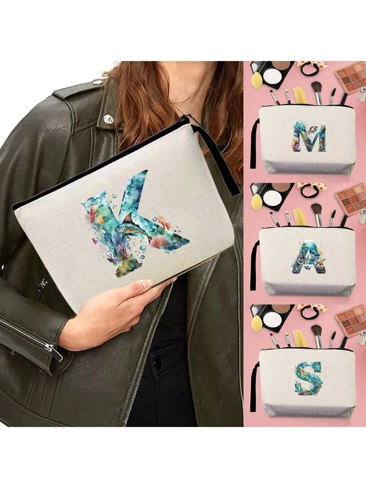 Makeup Bag Large Capacity Women’s Lipstick Key Cosmetic Bags Cosmetic Small Object Storage Pack Fish Letter Series