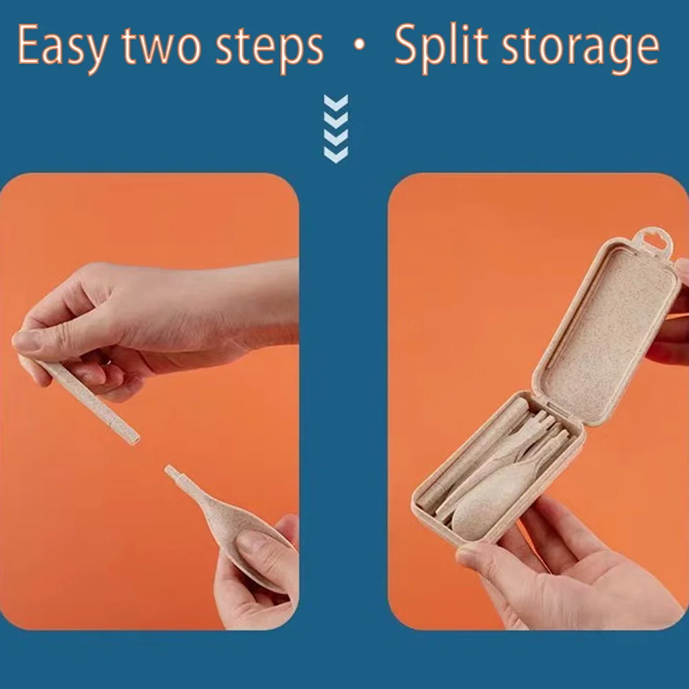 Detachable Wheat Straw Tableware Portable and Reusable Tableware Camping Accessories with Storage Box Candy Letter Pattern