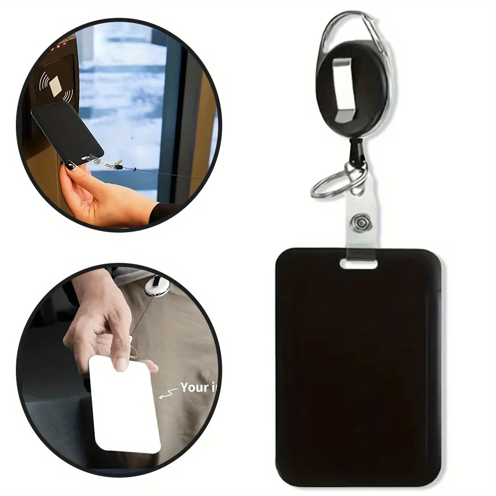 Simple ID Badge Clip with Keychain Clip Security Accessories Plastic Card Set Employee Work Badge Protector Pink Flower Pattern