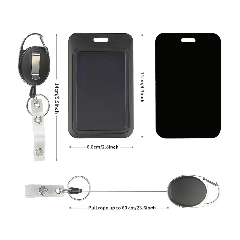 Simple ID Badge Clip with Keychain Clip Security Accessories Plastic Card Set Employee Work Badge Protector Pink Flower Pattern