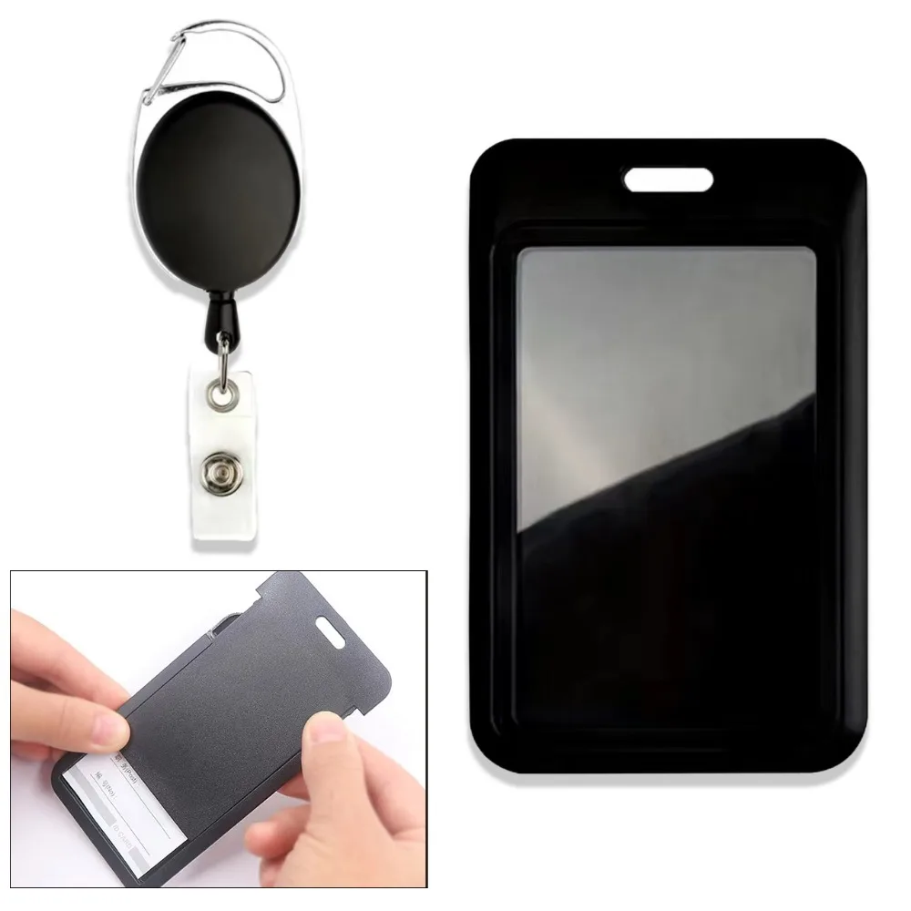 Employee Chest Badge Access Card Protection Cover Employee Work Card Holder with Extendable Hanging Rope Candy Letter Pattern