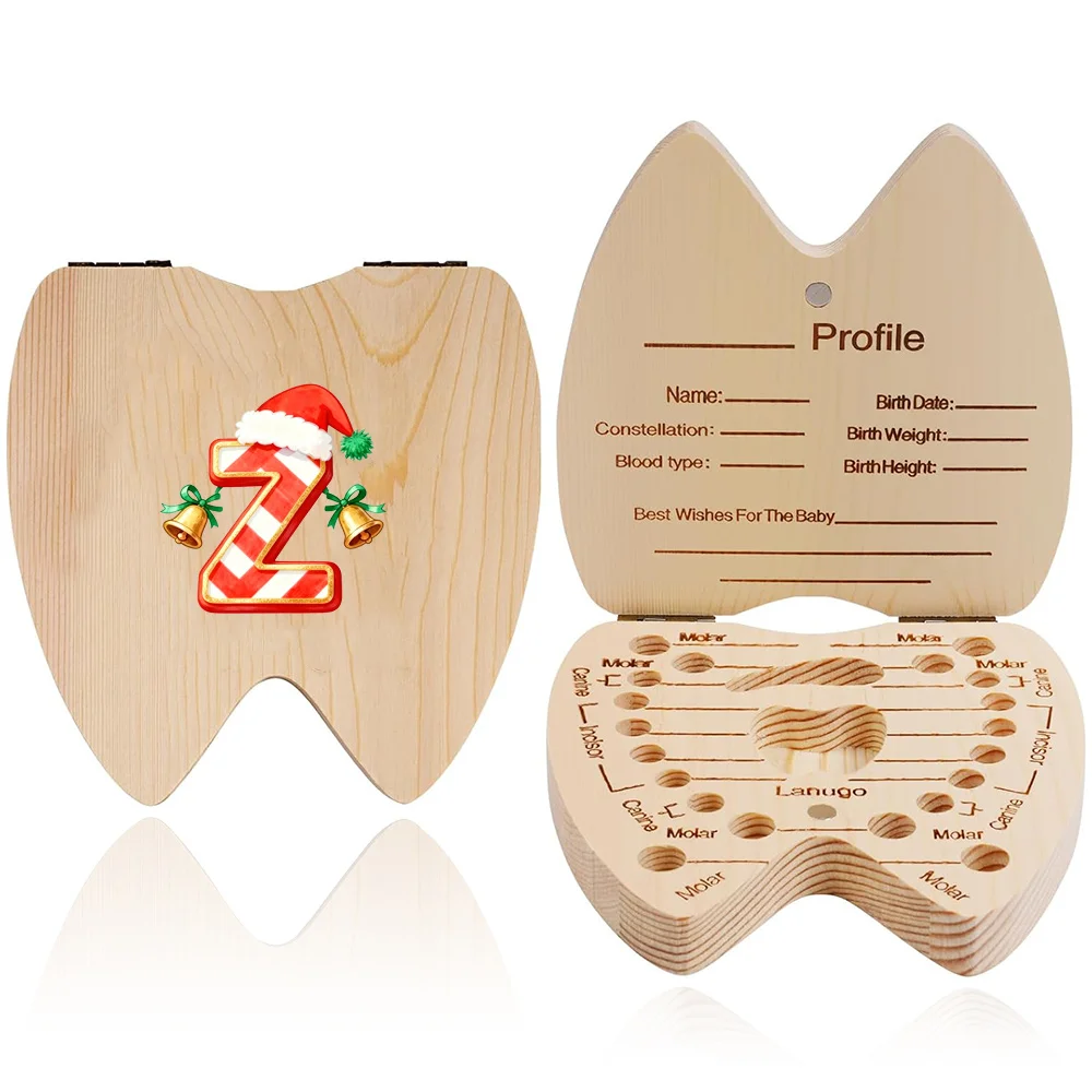 Wooden Tooth Case Teeth Shape with Milk Teeth Slot Tooth Collector Girl Boy Wooden Retro practical Case Jingle Bell Pattern