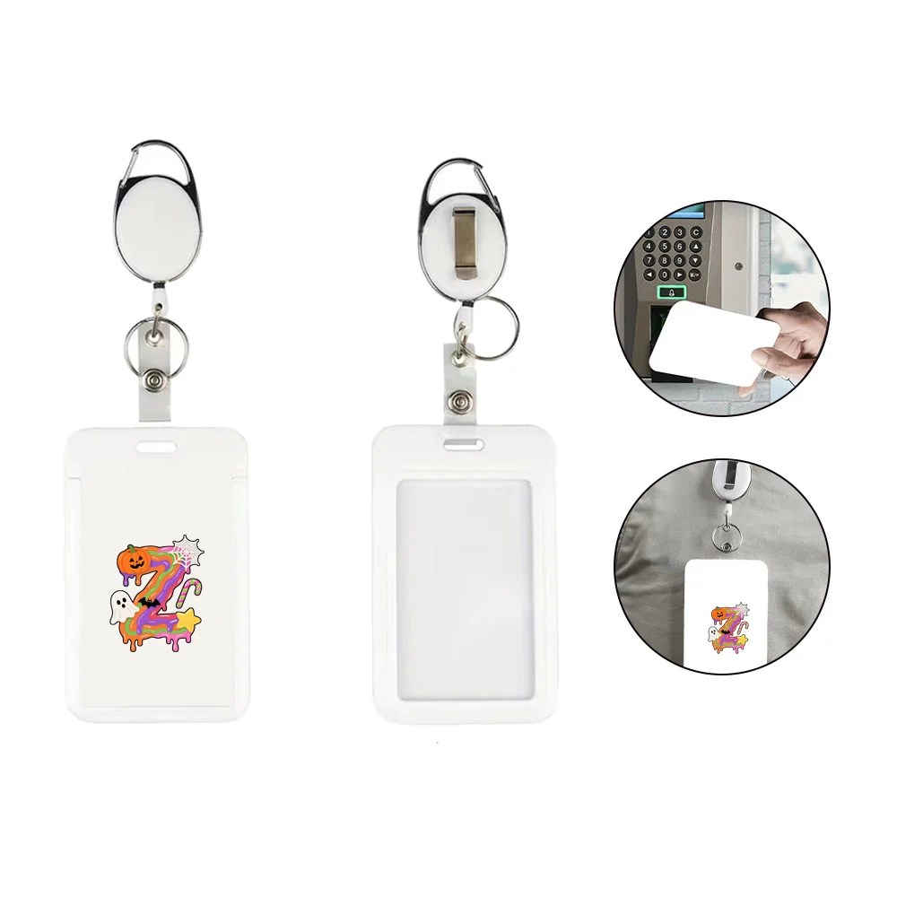 Employee Badge Card Holder with Expandable Hanging Rope Work Id Hard Shell Protective Cover Halloween Gift Candy Letter Pattern