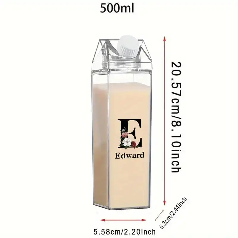 Customized Name 500ml Clear Milk Bottle Drinking Jug Sealed Leak Proof Tea Coffee Storage Cup Personalized Black Floral