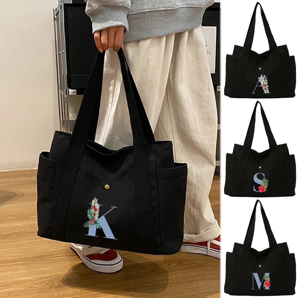 Canvas Bag Large Capacity Foldable Shopping Bags Blue Series Portable Single Shoulder Pouch Washable Casual Commuting Bags