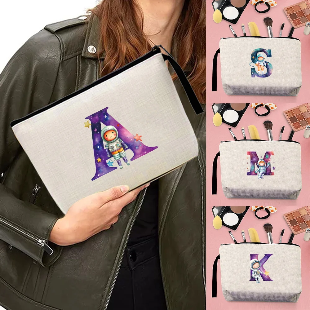 Makeup Bag Portable Paper Cash Pack Toiletry Handbag Large Capacity Women’s Zipper Cosmetic Bags Astronaut Letter Series