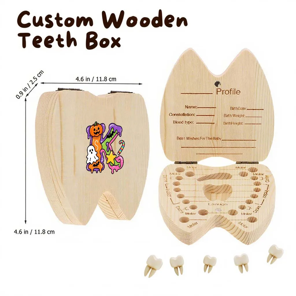 Wooden Deciduous Teeth Storage Box Creative Tooth Souvenir Storage Box Umbilical Cord Protection Case Candy Glaze Pattern