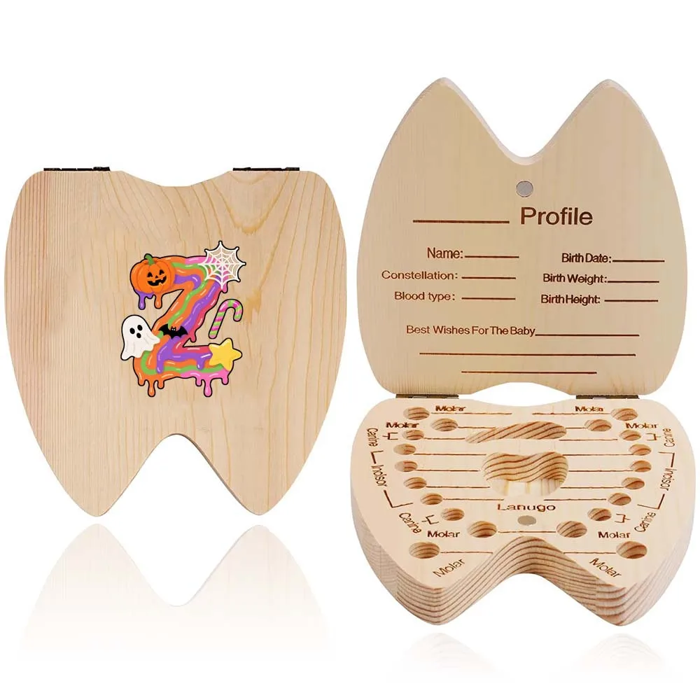 Wooden Deciduous Teeth Storage Box Creative Tooth Souvenir Storage Box Umbilical Cord Protection Case Candy Glaze Pattern