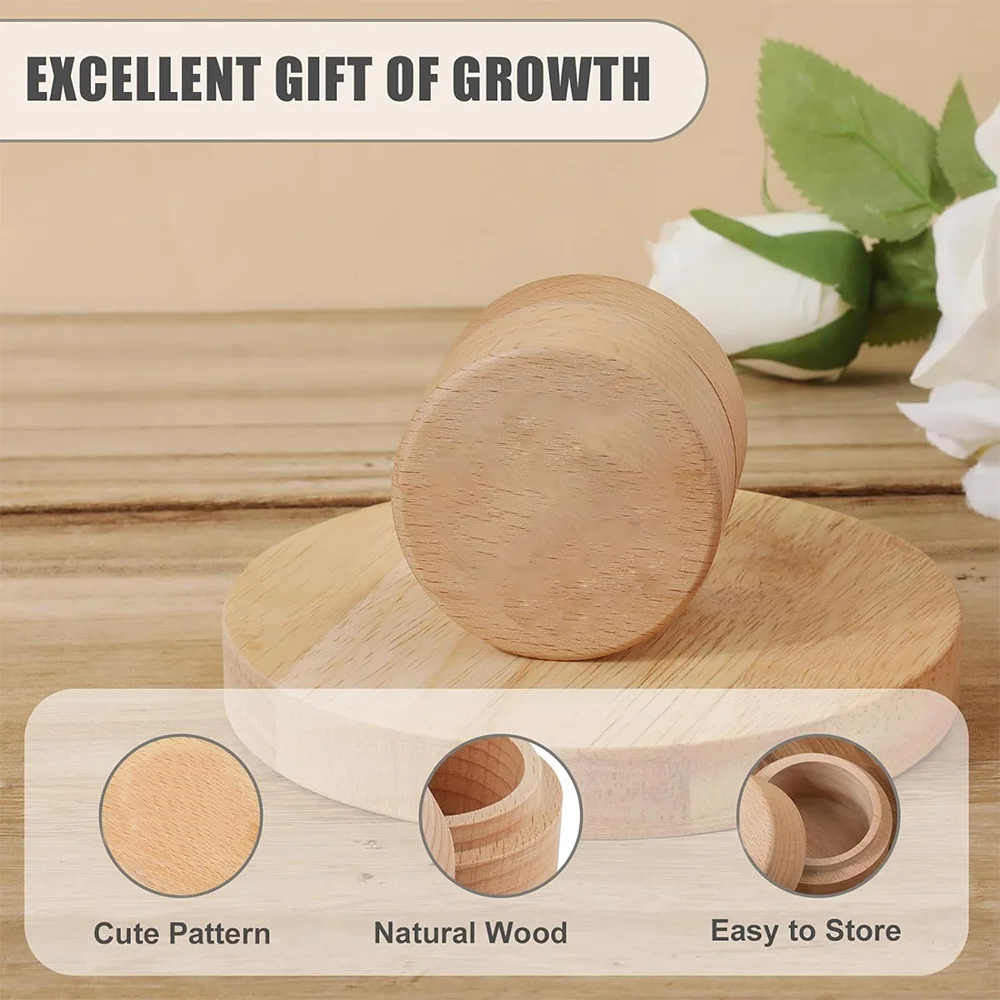 Round Wooden Milk Teeth Box Multi-functional Storage Box Jewelry Earrings and Milk Tooth Storage Christmas Jingle Bell Pattern