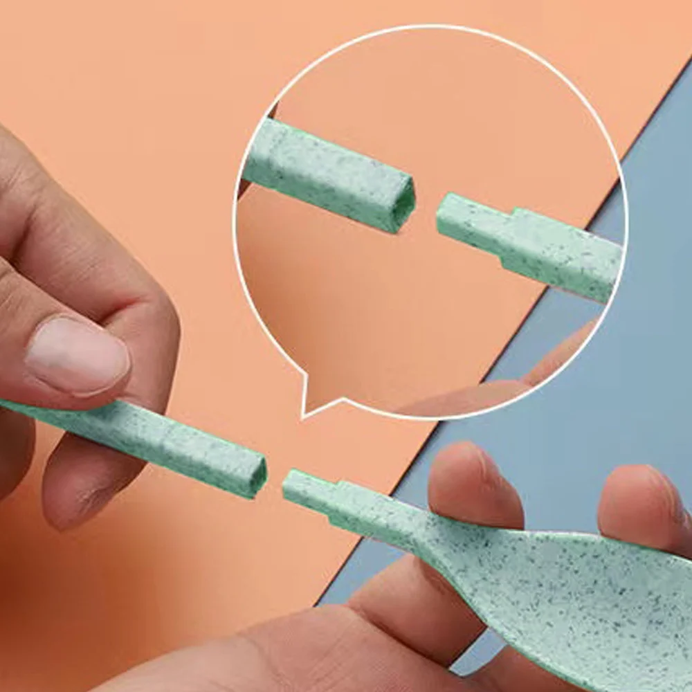 Reusable Wheat Straw Tableware Portable Camping Tableware Set Picnic Accessories with Storage Box Candy Letter Pattern