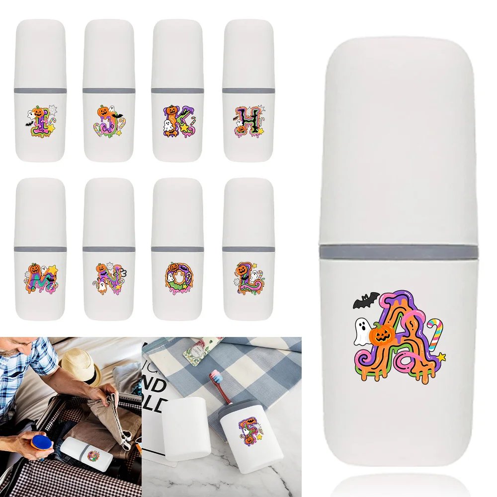Portable and Detachable Mouthwash Cup Travel Toothbrush Storage Box Dust Proof Toiletries Storage Case Candy Letter Pattern