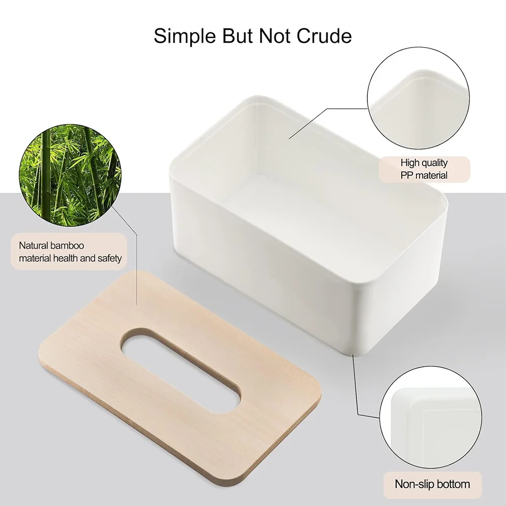 Plastic Tissue Box with Wooden Cover Large Capacity Tissue Decorative Storage Box for Bedroom Dining Room Black Floral Pattern