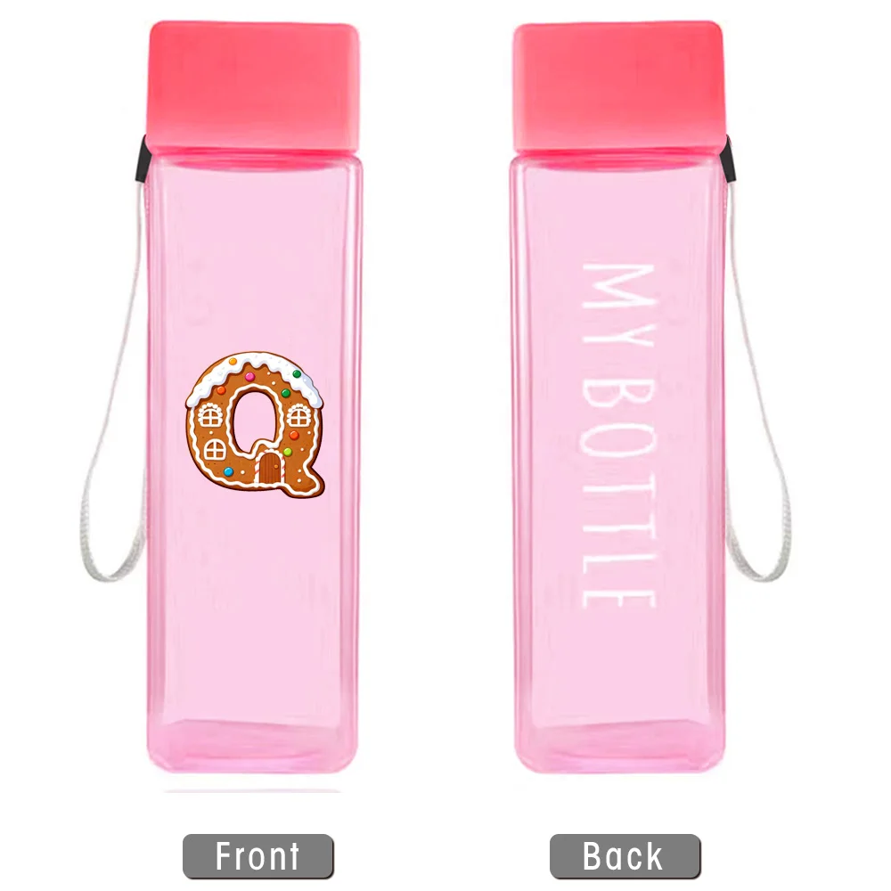 500ml Protable Milk Tea Bottle Women Large Capacity Clear Drinking Bottle Dustproof Seal Juice Cup with rope Gingerbread Pattern