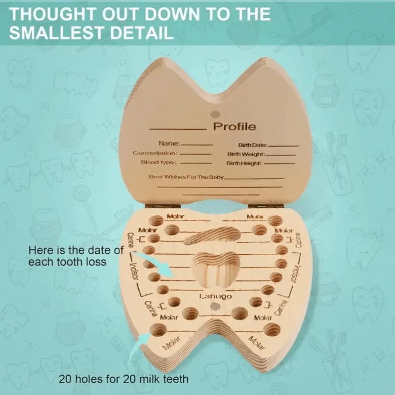 Wooden Deciduous Teeth Storage Box Creative Tooth Souvenir Storage Box Umbilical Cord Protection Case Candy Glaze Pattern