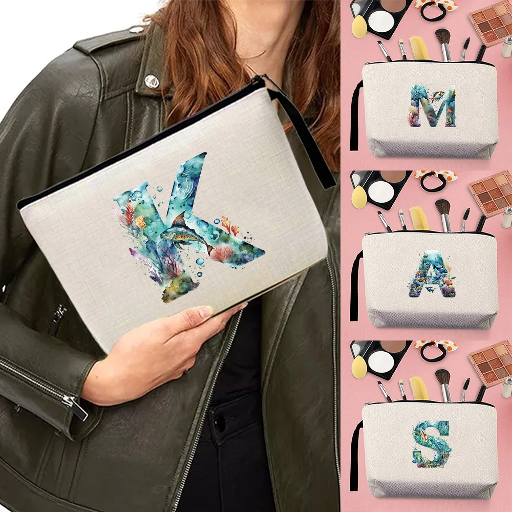Makeup Bag Large Capacity Women’s Lipstick Key Cosmetic Bags Cosmetic Small Object Storage Pack Fish Letter Series