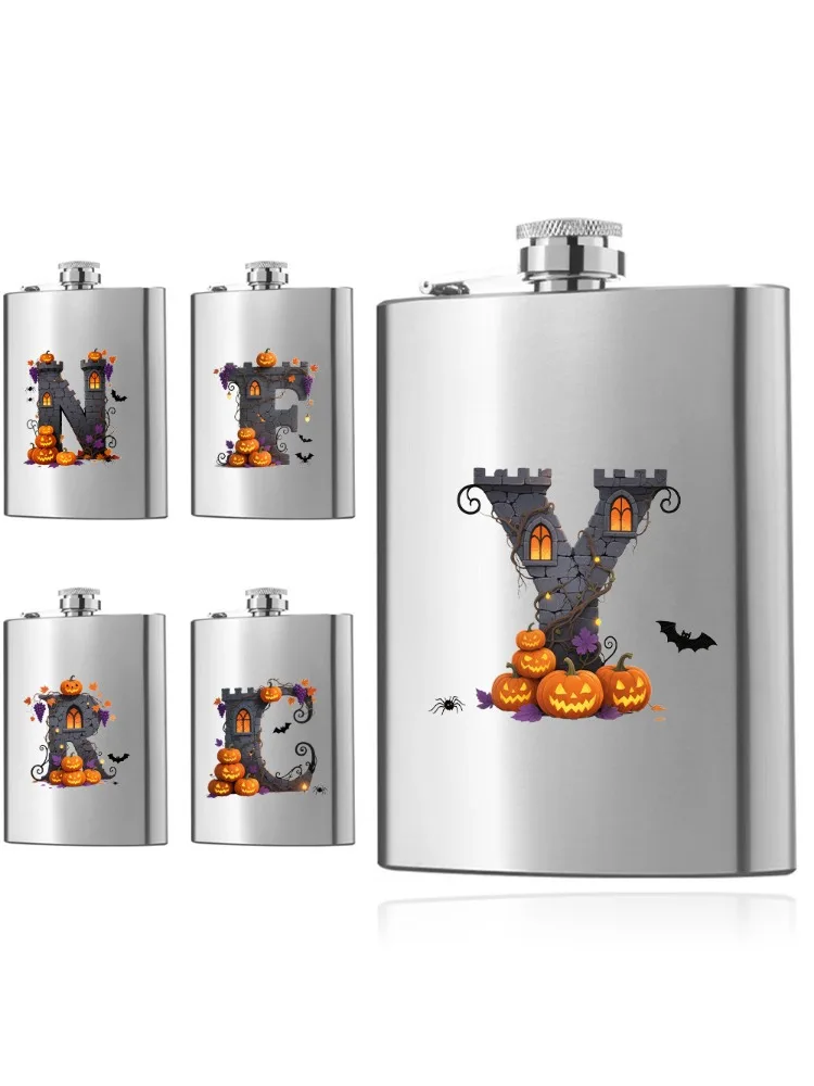 Creative Metal Wine Pot Durable Stainless Steel Wine Accessories Outdoor Camping Storage Bottle Halloween Letter Pattern