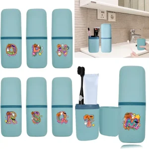 1pc Toothbrush Travel Storage Box Dust Proof Multifunctional Toothpaste Holder Portable Detachable Mouthwash Cup Candy Pattern