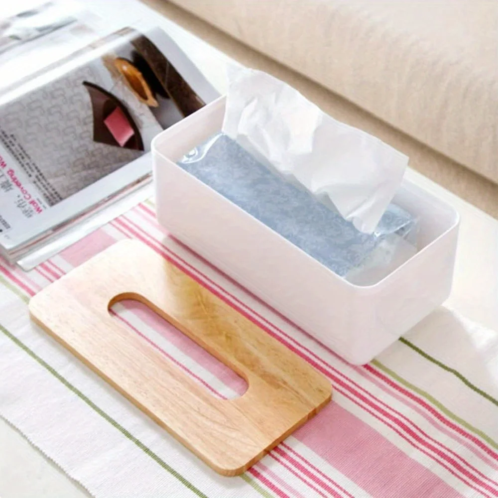 Plastic Tissue Box with Wooden Cover Large Capacity Tissue Decorative Storage Box for Bedroom Dining Room Black Floral Pattern