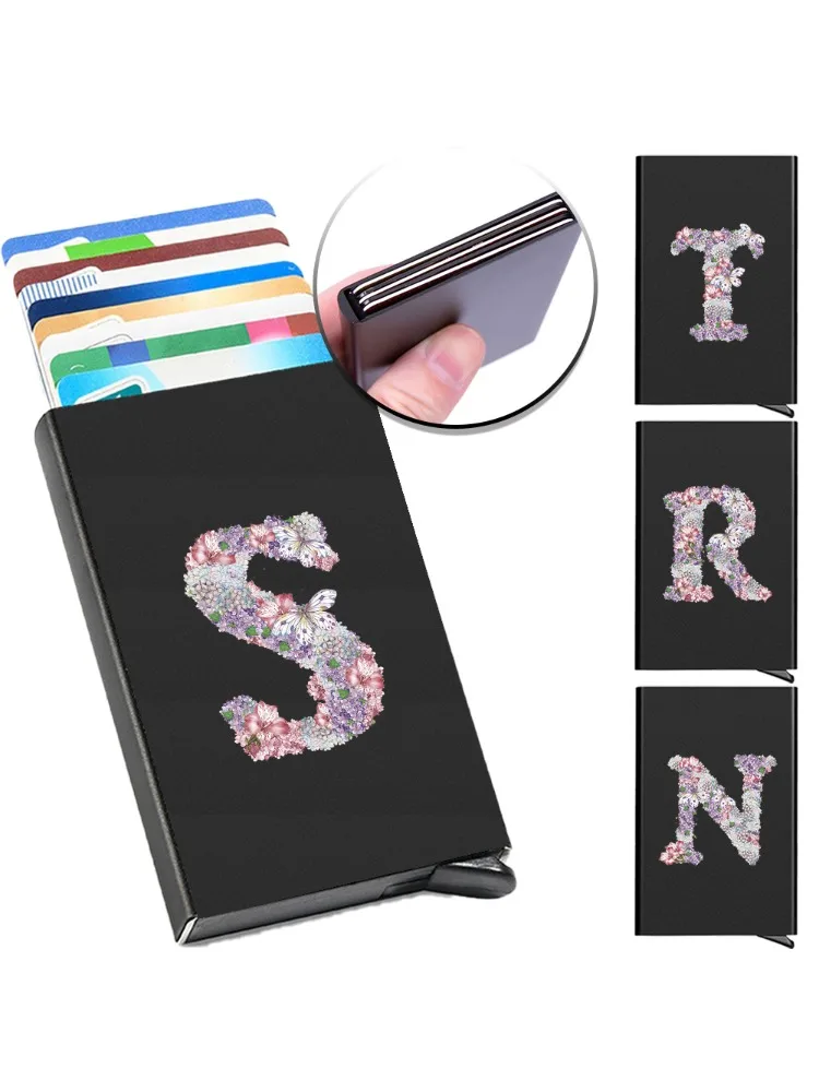 Metal Pop-Up Card Box Mini Metal Credit Cards Holder Fashion Storage Boxs Rose Flower Series Thin Slim Bank Cards Wallet