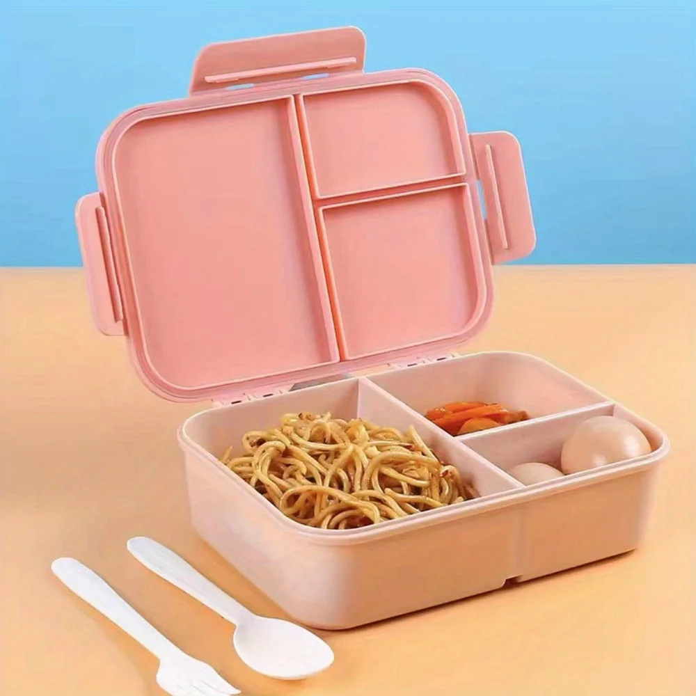 Lunch Box Organizer With Lid Leakproof Lunch Bento Case Container Three Compartments Tableware Black Floral Letter Pattern