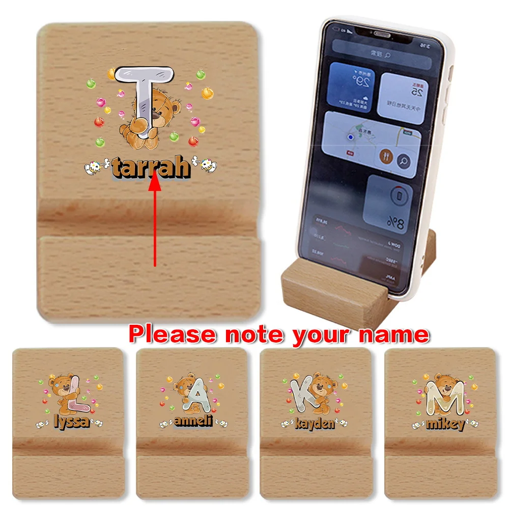 Customized Name Universal Wooden Mobile Phone Holder High Quality Solid Wood Phone Stand Portable Desktop Stand Personalized DIY
