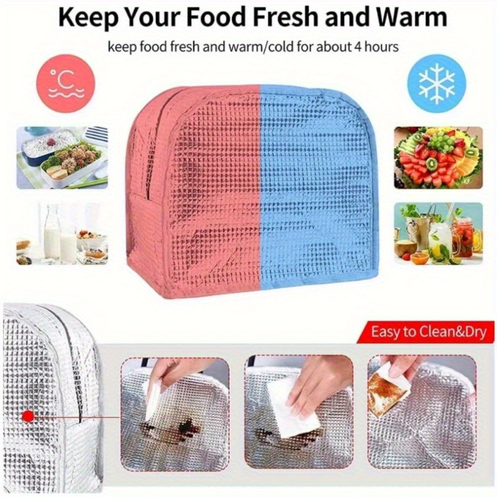 Insulated Lunch Bag, Thermal Bento Tote, Handbag Rectangular Food Carrier with Zipper Closure Non-food Contact, Ice Pack Picnic Bag, back To School