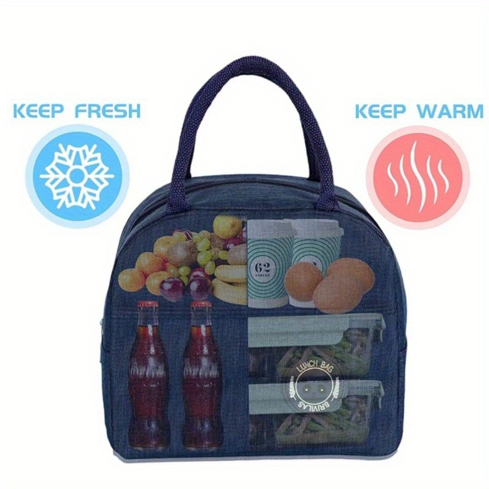 Insulated Lunch Bag, Thermal Bento Tote, Handbag Rectangular Food Carrier with Zipper Closure Non-food Contact, Ice Pack Picnic Bag, back To School