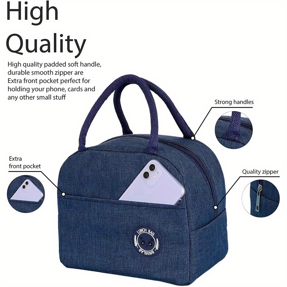 Insulated Lunch Bag, Thermal Bento Tote, Handbag Rectangular Food Carrier with Zipper Closure Non-food Contact, Ice Pack Picnic Bag, back To School