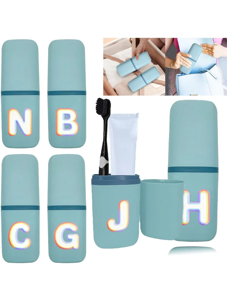 Portable Toothbrush Organizer Box Dustproof Wash Cup Practical Bathroom Supplies Travel Accessories Rainbow Flow Letter Pattern