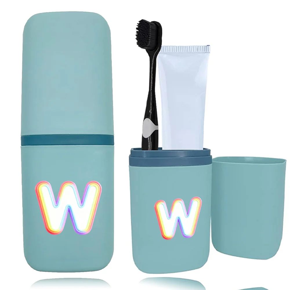Portable Toothbrush Organizer Box Dustproof Wash Cup Practical Bathroom Supplies Travel Accessories Rainbow Flow Letter Pattern