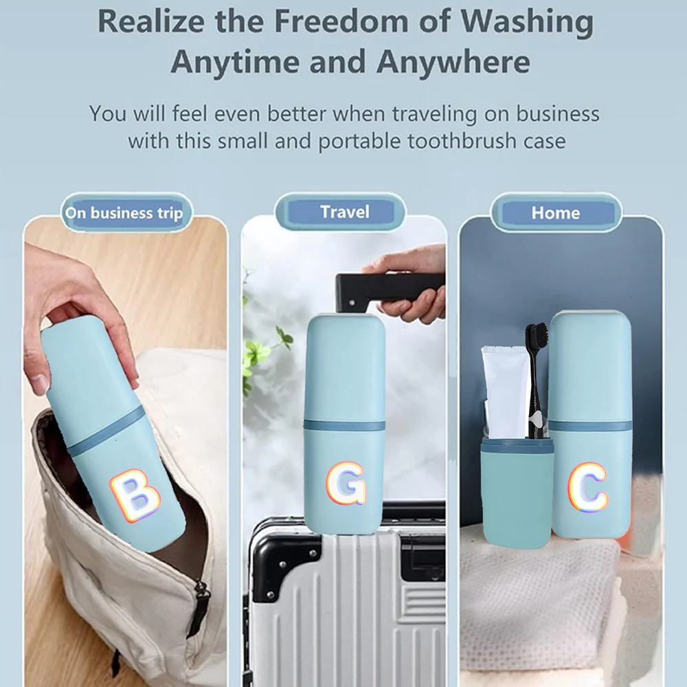 Portable Toothbrush Organizer Box Dustproof Wash Cup Practical Bathroom Supplies Travel Accessories Rainbow Flow Letter Pattern