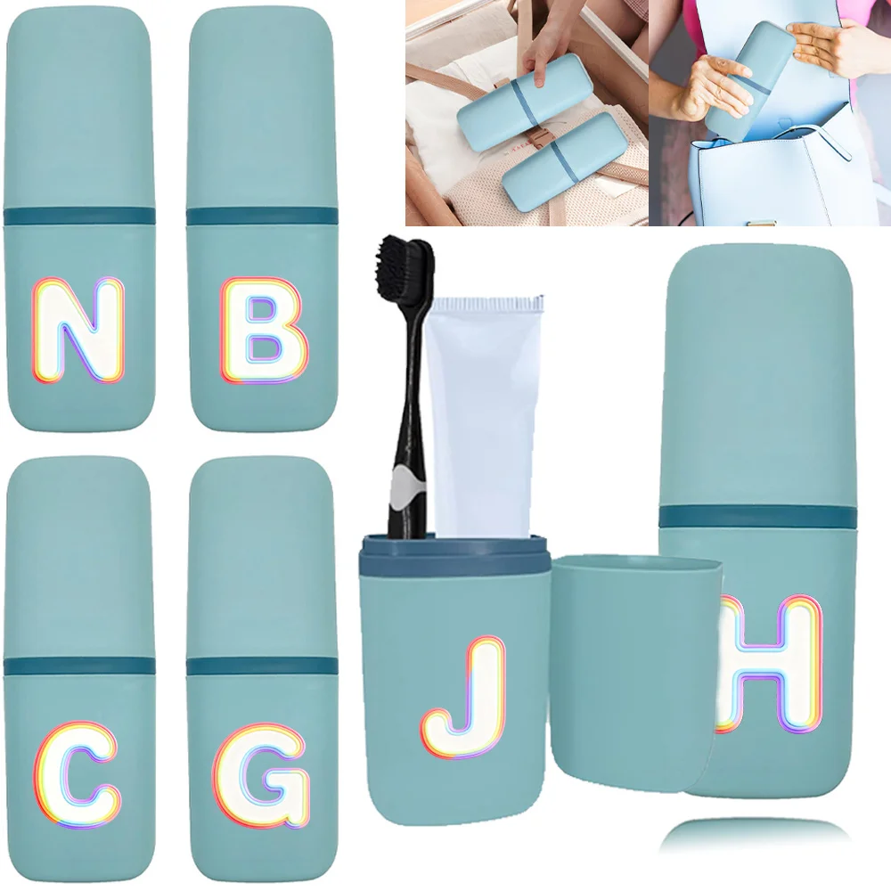Portable Toothbrush Organizer Box Dustproof Wash Cup Practical Bathroom Supplies Travel Accessories Rainbow Flow Letter Pattern