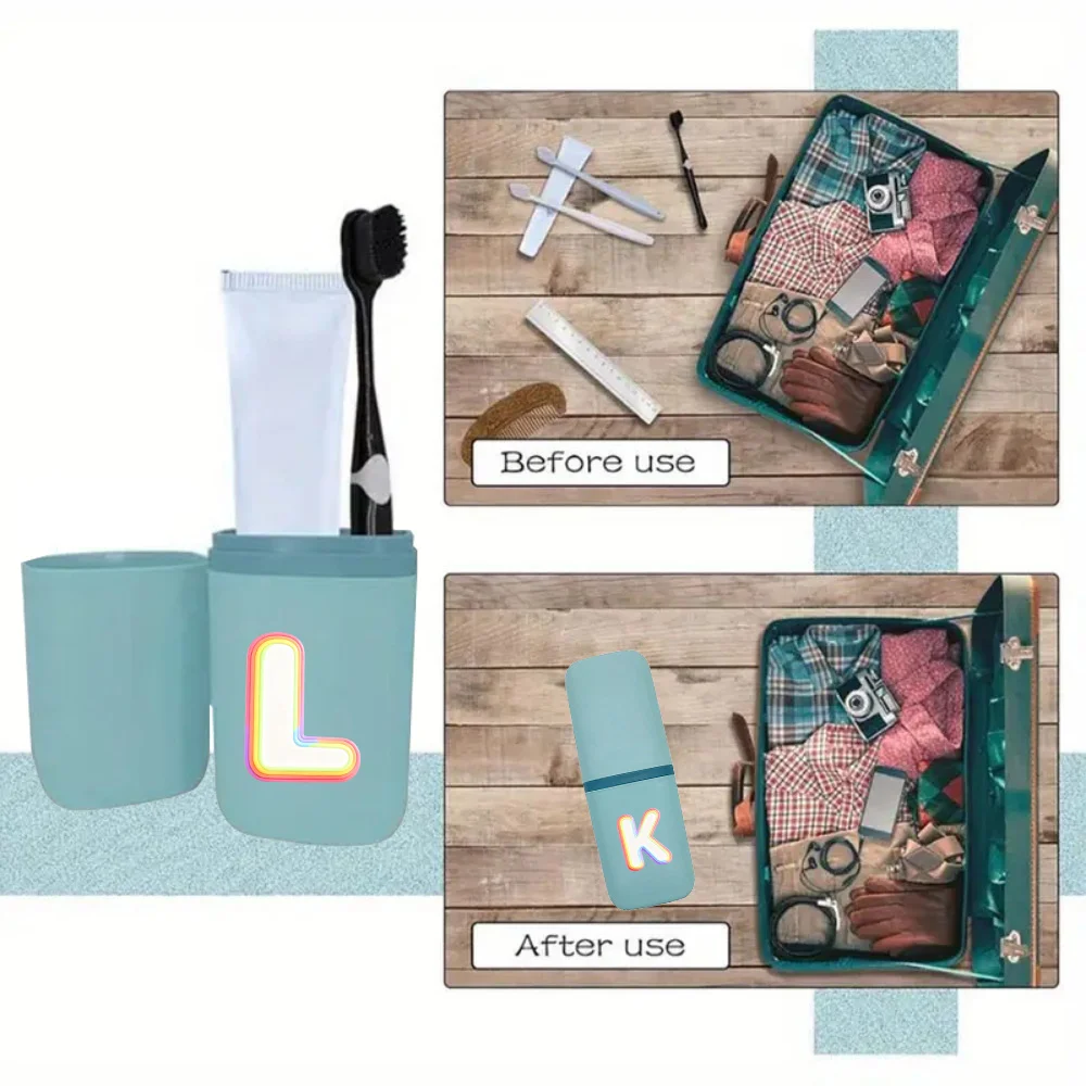 Portable Toothbrush Organizer Box Dustproof Wash Cup Practical Bathroom Supplies Travel Accessories Rainbow Flow Letter Pattern