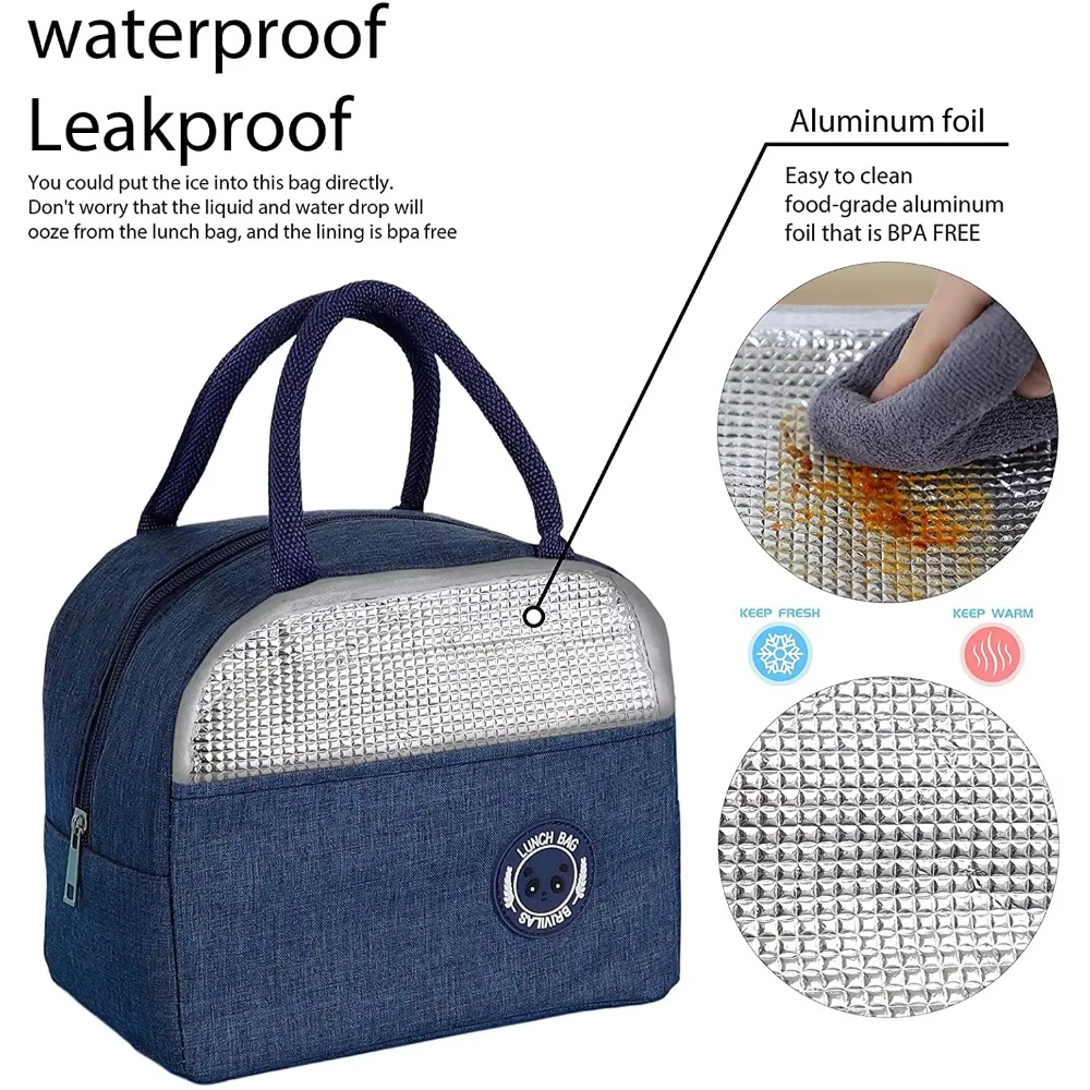 Insulated Lunch Bag, Thermal Bento Tote, Handbag Rectangular Food Carrier with Zipper Closure Non-food Contact, Ice Pack Picnic Bag, back To School